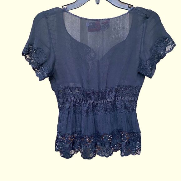 Silk Lace Blouse Sequin Sheer Size Medium - Picture 4 of 6